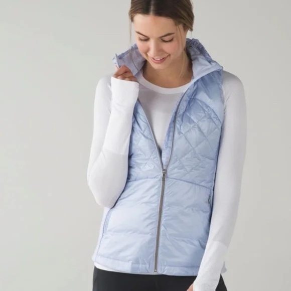 Lululemon Down For A Run Goose Down Vest Cool Breeze Blue Full Zip Puffer Size 8 - Picture 1 of 14